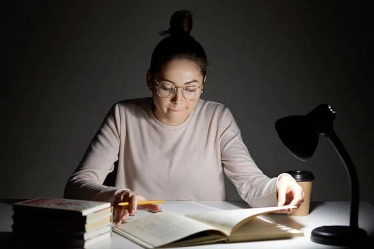 Student reviewing journals as part of online doctorate research
