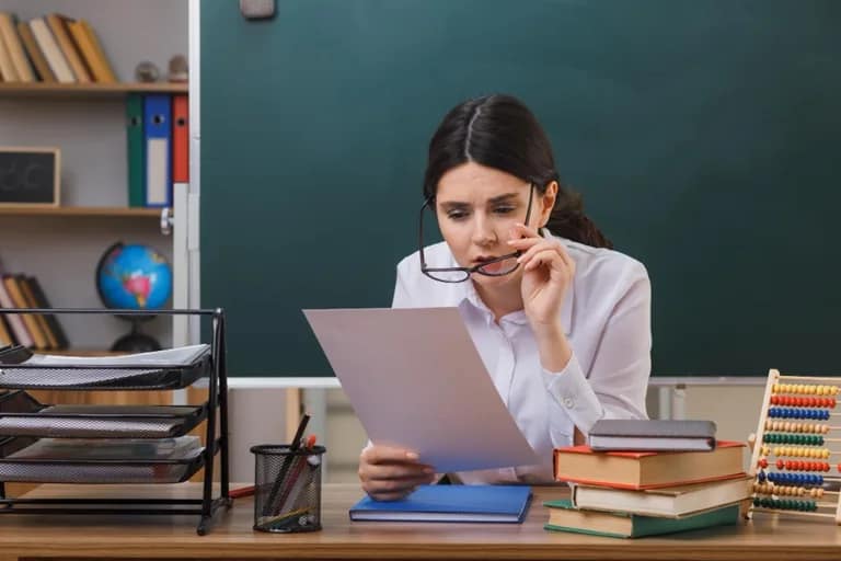 Research scholar working on papers during online doctorate courses