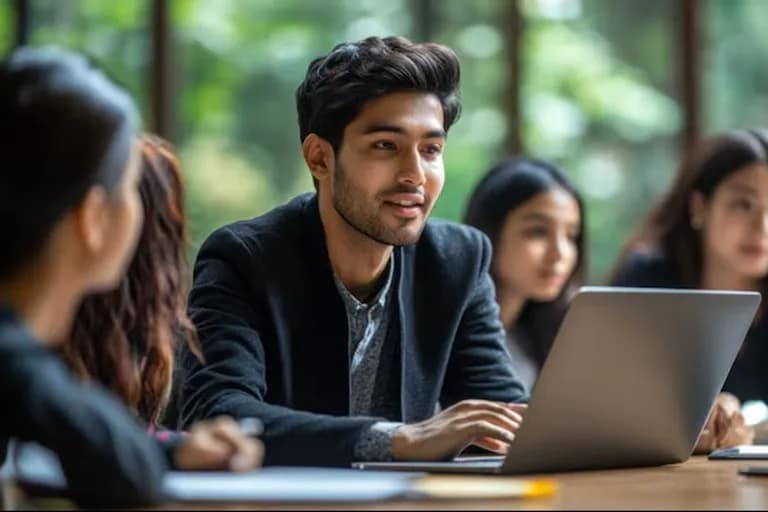 MA students attending an advanced humanities lecture in a modern university classroom