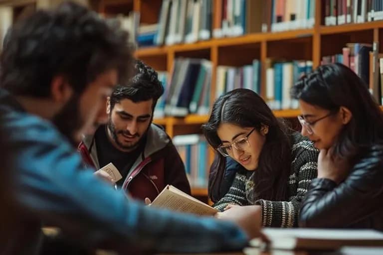 Students studying literature and humanities during a BA course in a modern university classroom