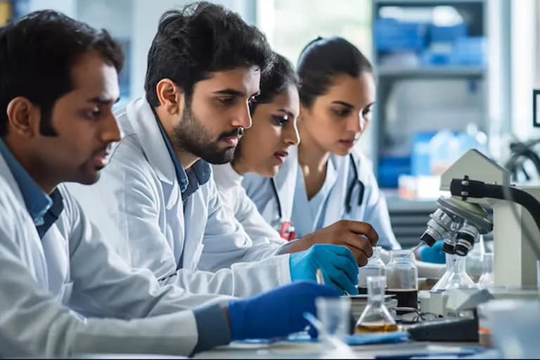 Students performing science experiments in a modern laboratory during BSc courses