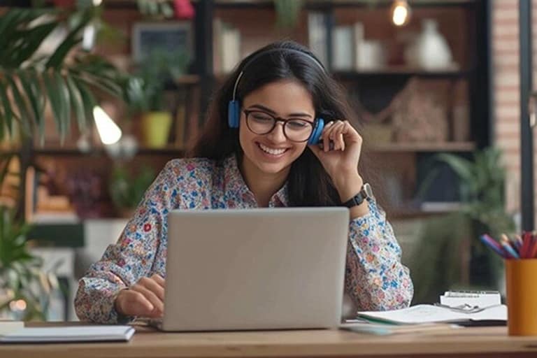 Indian student in online video call with academic counsellor for admission support