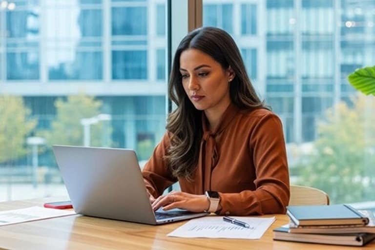 Indian student taking notes on laptop to develop career-oriented skills through online master course